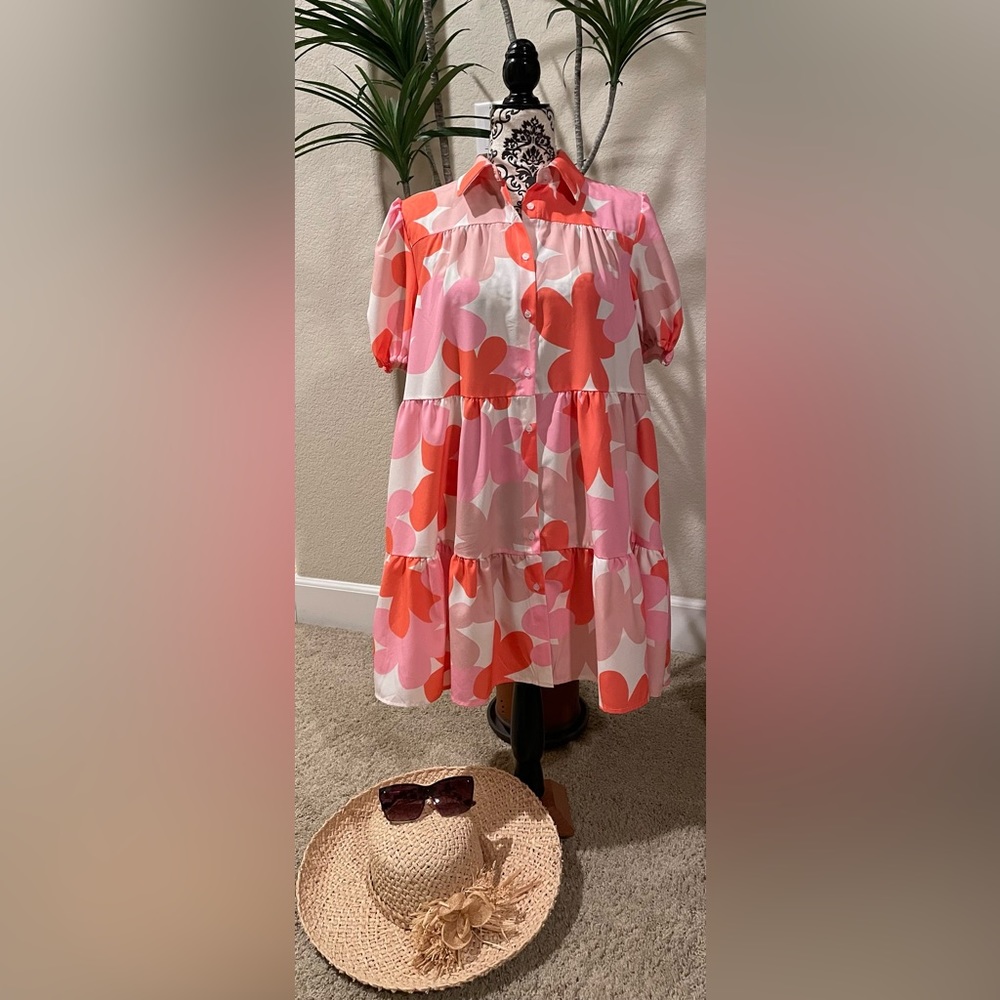 Medium / Pink and Orange Flower Daisy 🌼 Dress
